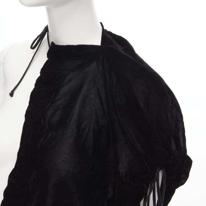 vintage COMME DES GARCONS 1990 black velvet drawstring sash knee length skirt M