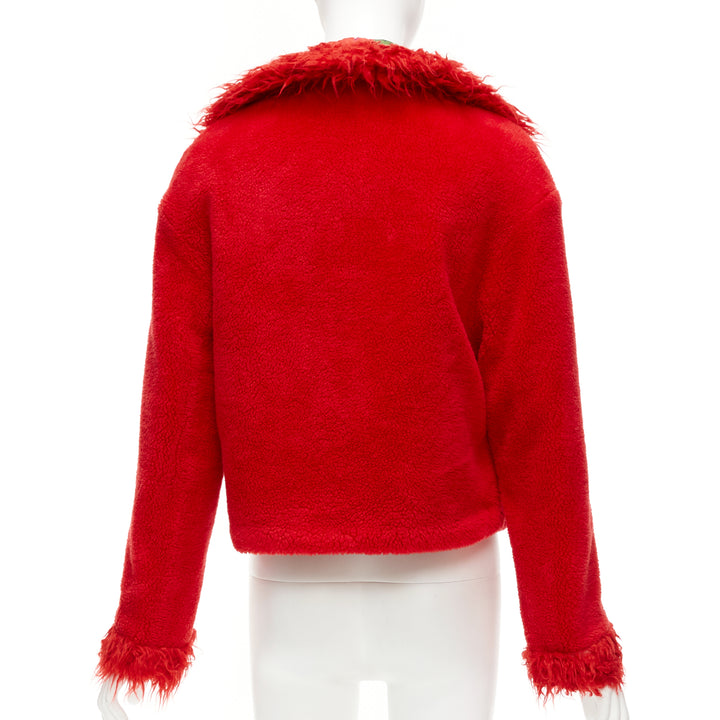 KENZO Memento reversible red purple flower print faux fur crop jacket FR34 XS
