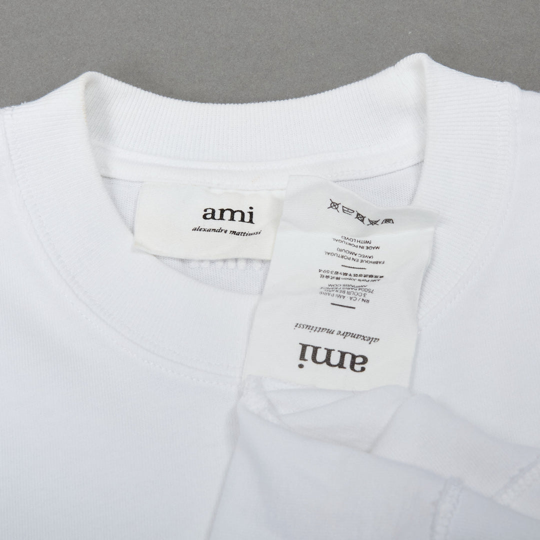 AMI white cotton embroidered A heart badge logo oversized tshirt US0 XS