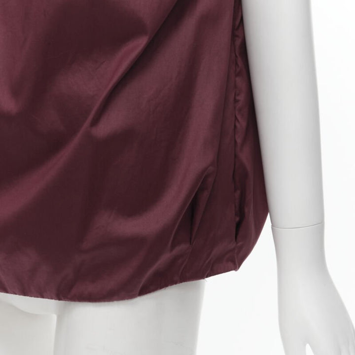 MARNI burgundy red cotton elasticated ruched cap sleeve boxy top IT38 XS