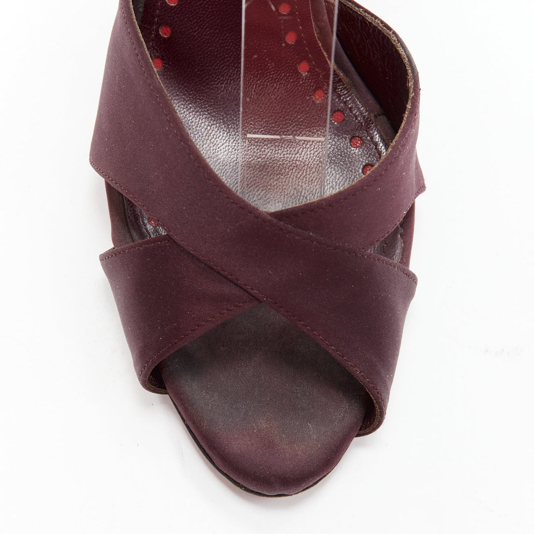 YVES SAINT LAURENT dark purple satin red sole sandal heels EU38