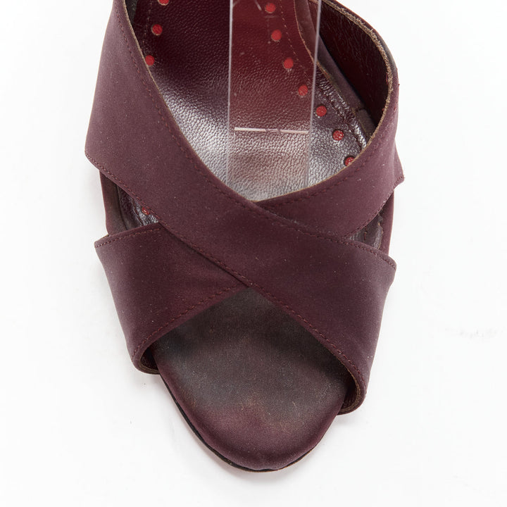 YVES SAINT LAURENT dark purple satin red sole sandal heels EU38