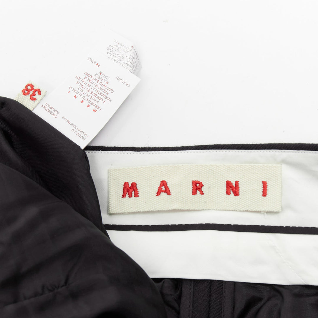 MARNI black wool twill mid waist flared dress pants IT38 XS