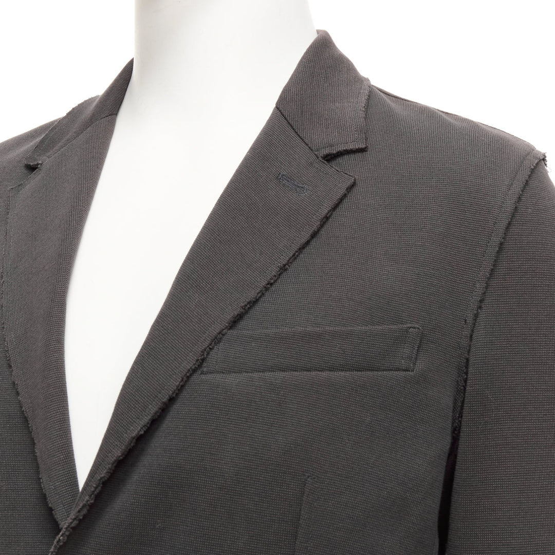 LANVIN grey cotton overtitched darts frayed edge pocketed blazer FR48 M