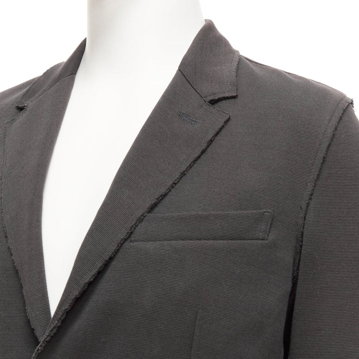 LANVIN grey cotton overtitched darts frayed edge pocketed blazer FR48 M