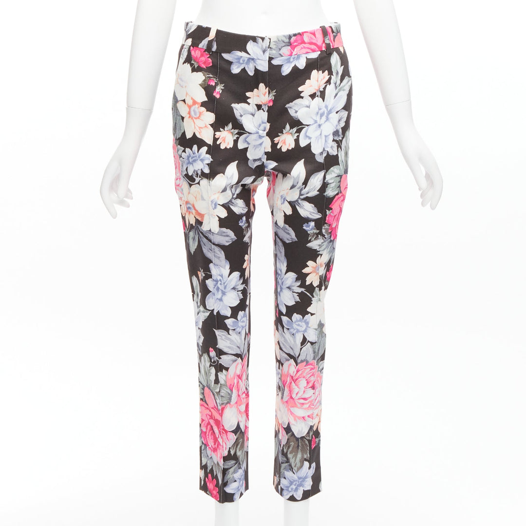 CELINE Phoebe Philo black floral print cotton twill tapered pants FR34 XS