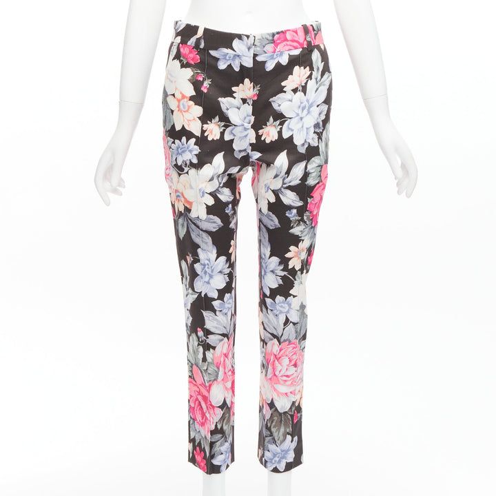 CELINE Phoebe Philo black floral print cotton twill tapered pants FR34 XS