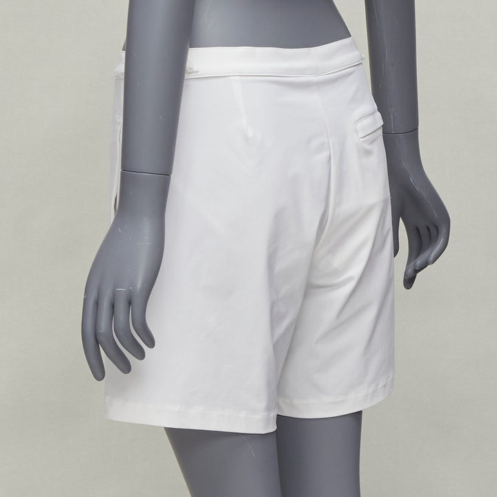 LA PERLA white nylon silver buckle waist mesh lined safari shorts S