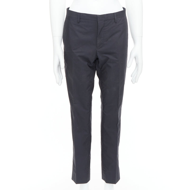 LANVIN black wool blend crepe concealed fly tapered trousers FR44 XS