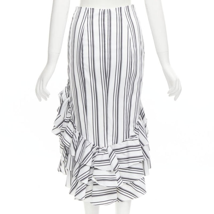 CAROLINE CONSTAS black white ruffled stripes wrap top high low skirt set XS