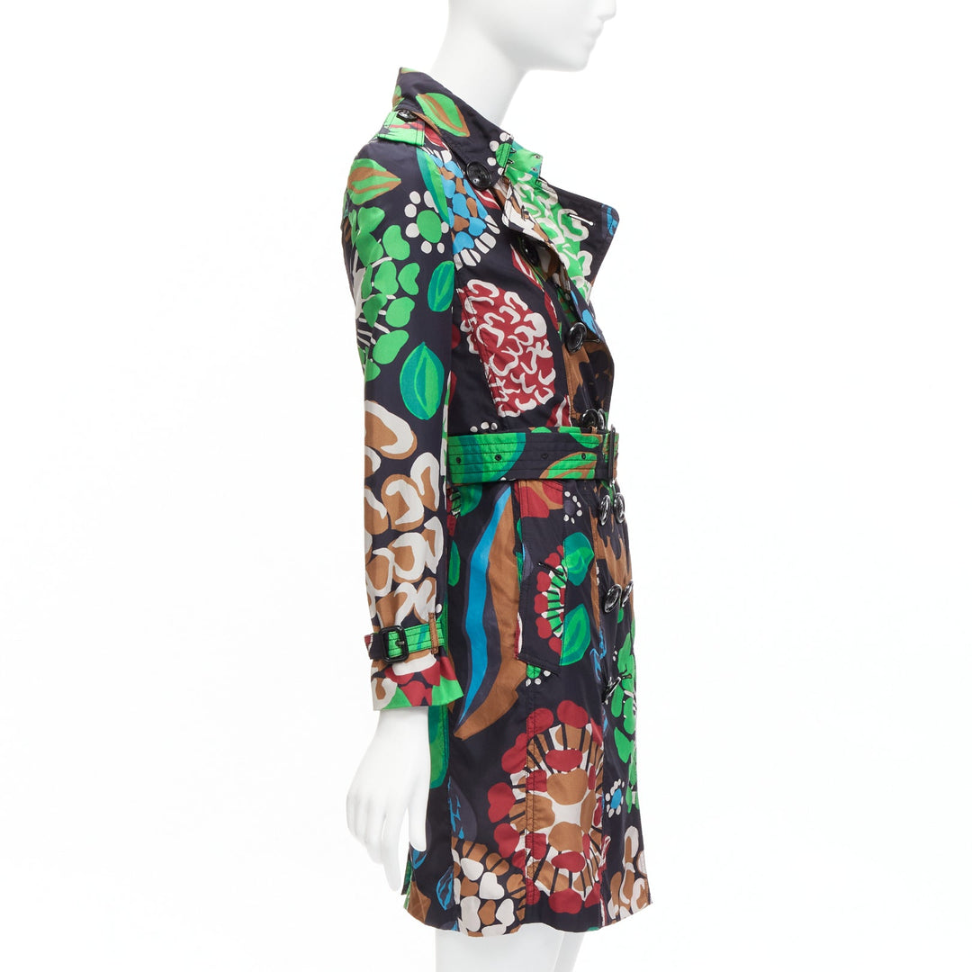 BURBERRY PRORSUM Runway 100% silk tropical floral print trench coat UK2 XXS