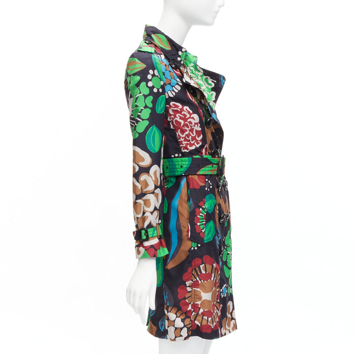 BURBERRY PRORSUM Runway 100% silk tropical floral print trench coat UK2 XXS