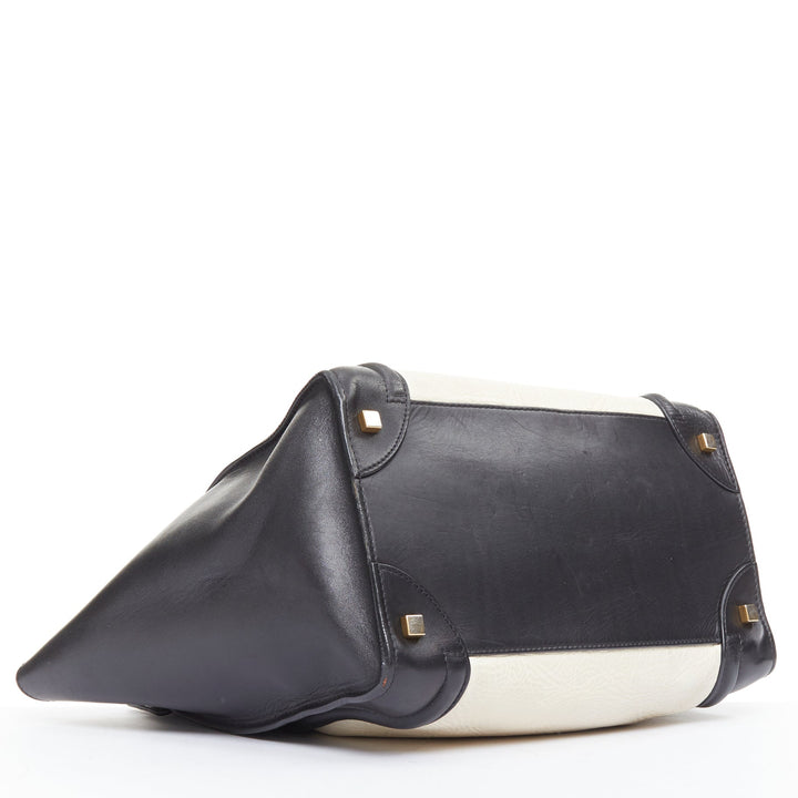 CELINE Luggage Mini black cream bicolor nubuck calfskin flared bag