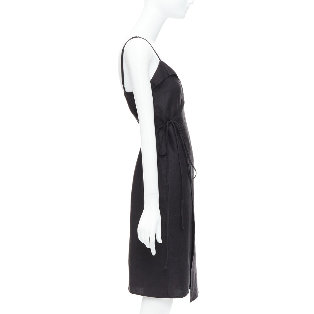 REFORMATION Crus black tencel linen V neck wrap dress XS