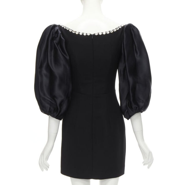 RASARIO black crystal embellished neckline puff balloon sleeves dress FR36 S