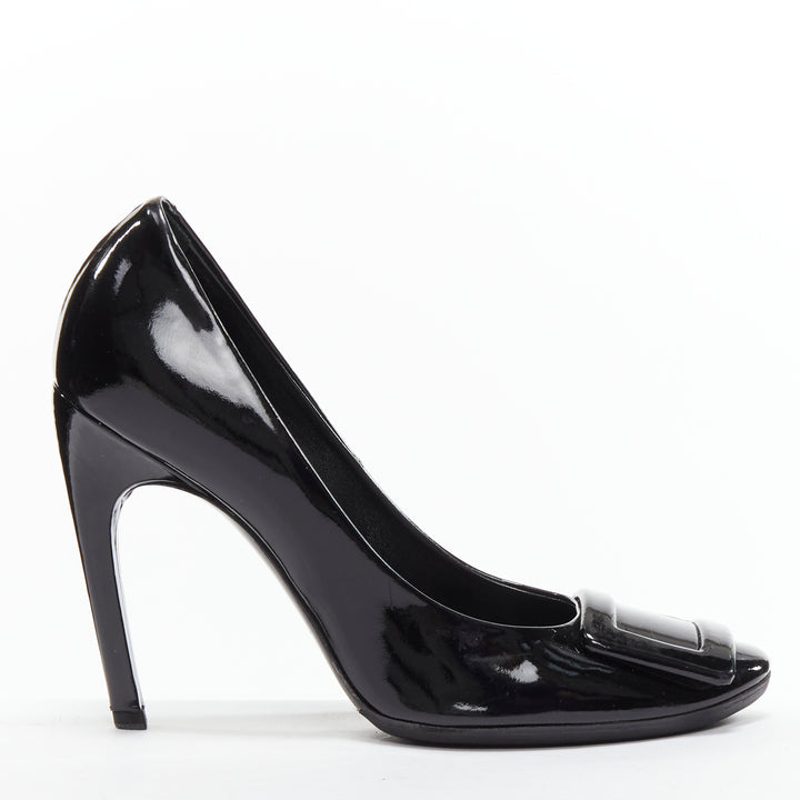 ROGER VIVIER Trompette black patent leather buckle curved heel pumps EU38