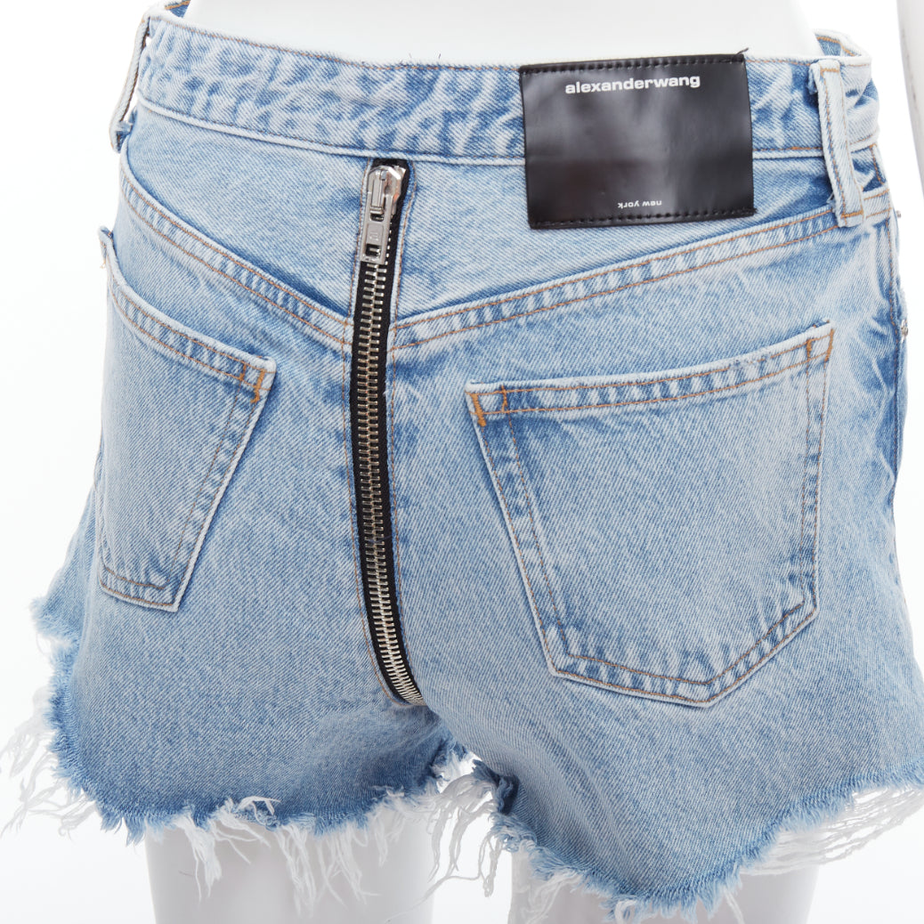 ALEXANDER WANG Bite Zip blue washed denim hot pants shorts 25"