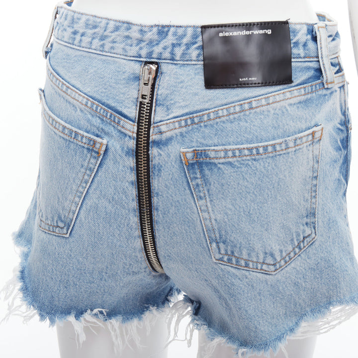 ALEXANDER WANG Bite Zip blue washed denim hot pants shorts 25"