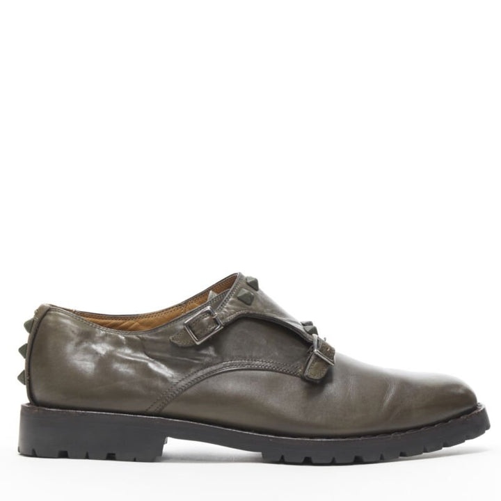 VALENTINO Rockstud stud embellished strap dual buckle monk brogue loafer EU42