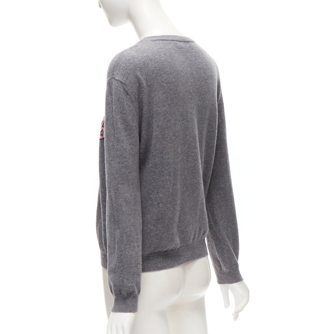 VALENTINO grey virgin wool cashmere pink cursive graphic logo sweater top M