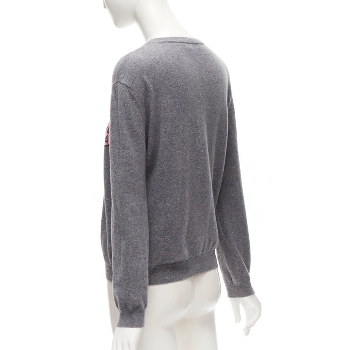 VALENTINO grey virgin wool cashmere pink cursive graphic logo sweater top M