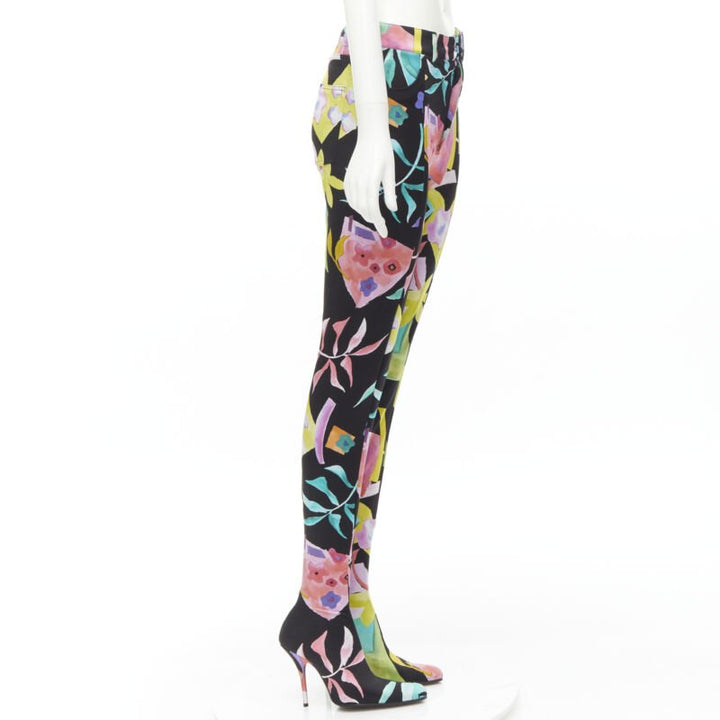 BALENCIAGA Runway Demna Pantashoe black floral heel boots pants IT38 EU37