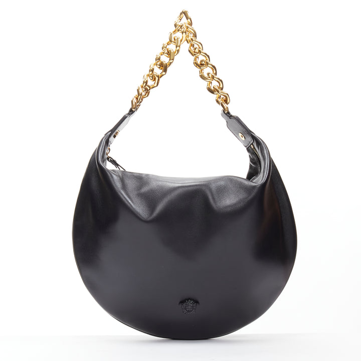 VERSACE Runway black medusa lamb leather gold tone chain hobo top handle bag