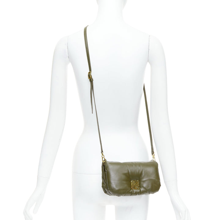 LOEWE Mini Puffer Goya khaki soft nappa padded pillow crossbody bag