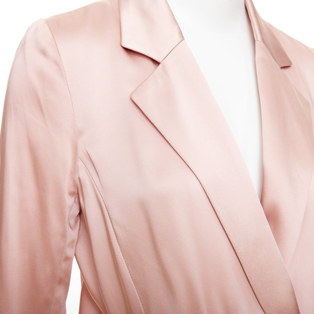 FLEUR DU MAL pink silky double breasted pocketed longline blazer coat US0 XS