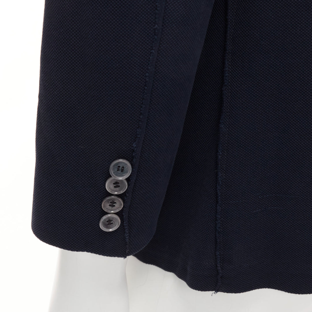 LANVIN navy waffle cotton inside out seams blazer jacket  FR50 L
