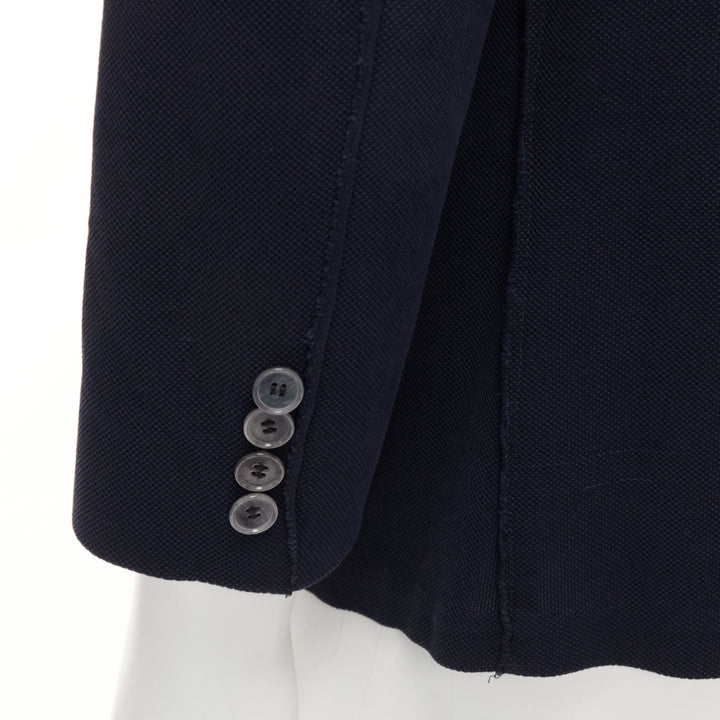 LANVIN navy waffle cotton inside out seams blazer jacket  FR50 L