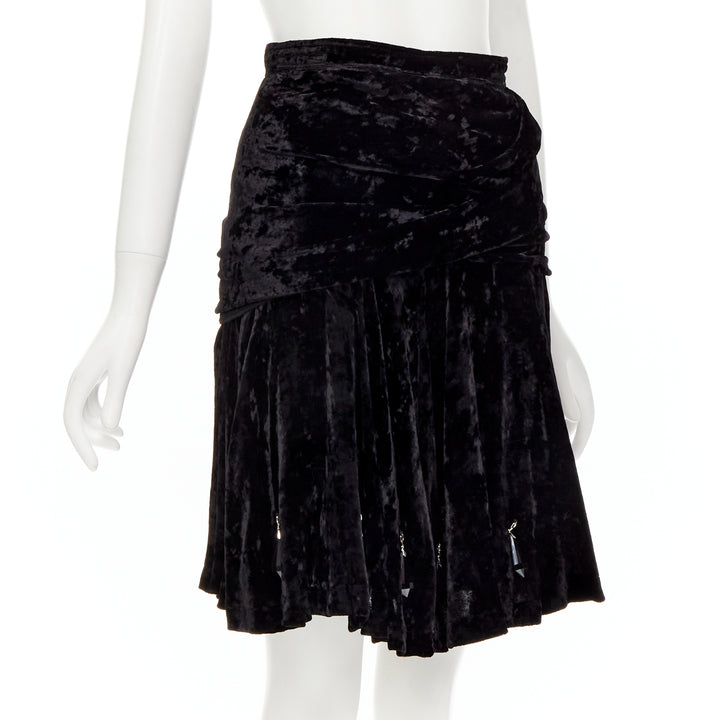 rare COMME DES GARCONS Vintage black crushed velvet teardrop crystals skirt M