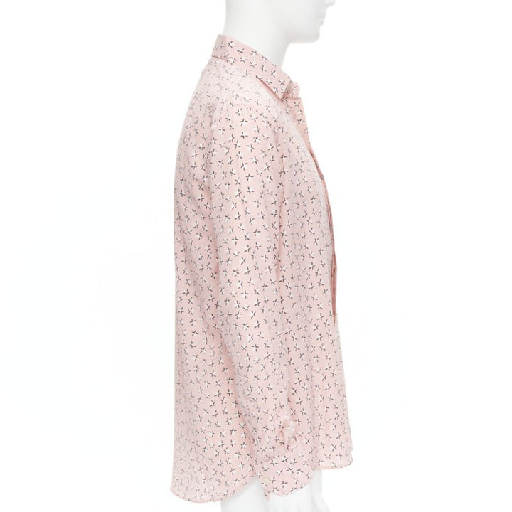 Saint Laurent 2018 100% silk pink white star print long sleeve shirt EU38 S