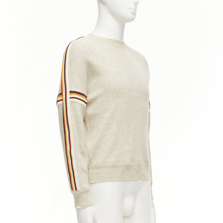 ISABEL MARANT Nelson grey melange cotton striped trim sweatshirt S