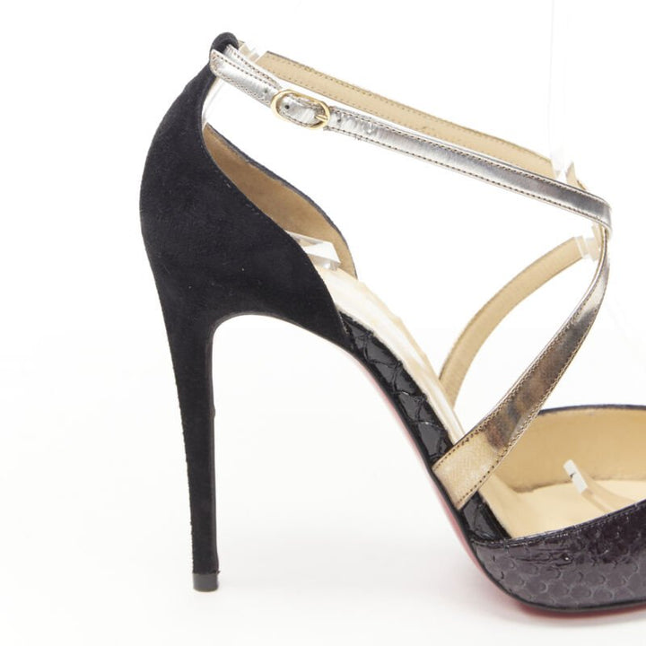 CHRISTIAN LOUBOUTIN Cross Blake black leather metallic cross strap pump EU36