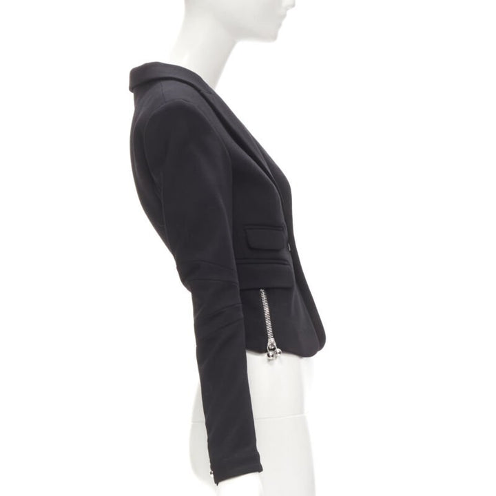 DSQUARED2 silver punk Barbell Piercing zipper black cropped blazer S