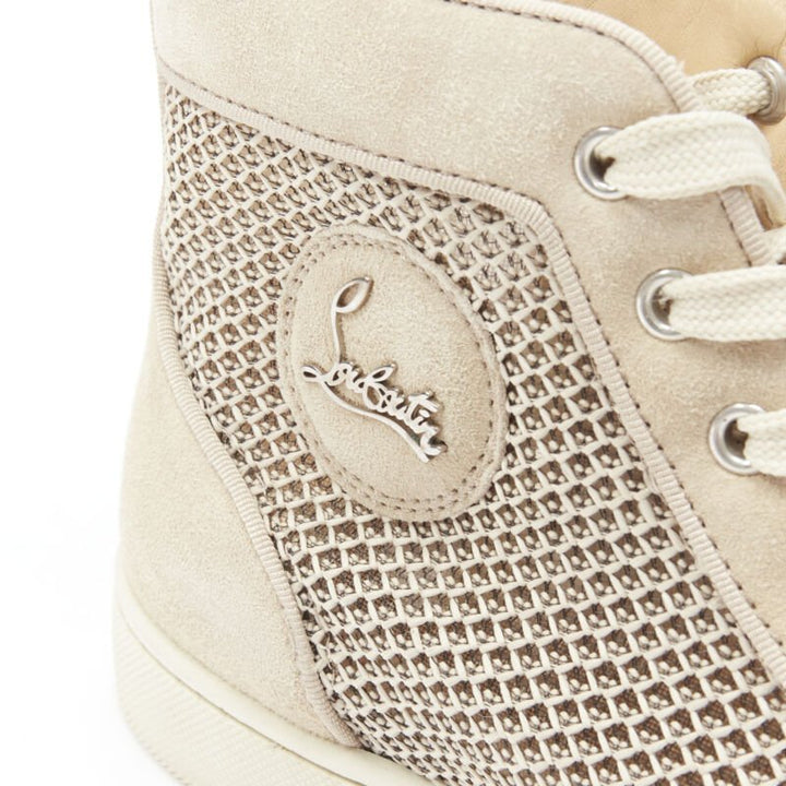 CHRISTIAB LOUBOUTIN Louis sand beige suede jacquard high top sneaker EU40.5