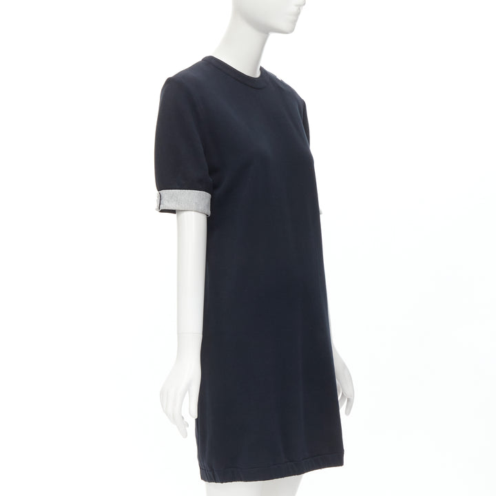 MARNI black cotton grey cuff silver snap button detail casual dress UK12 M