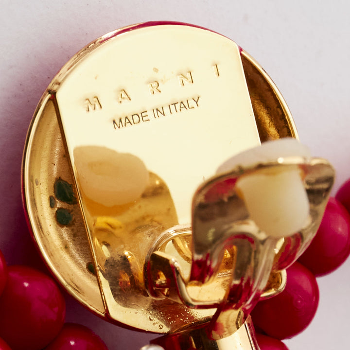 MARNI red yellow acrylic beads chandelier statement clip on earrings