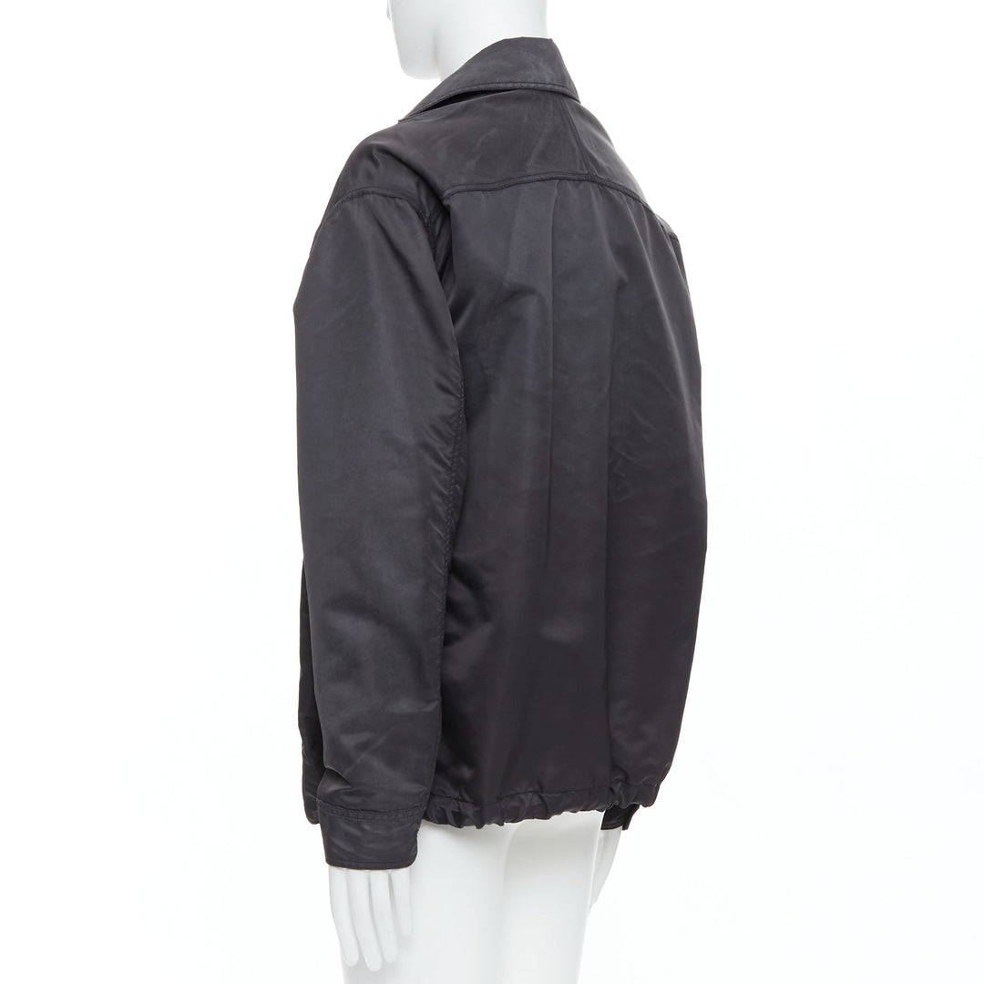 LANVIN black distressed nylon black buttons drawstring anorak IT50 L