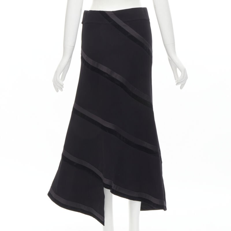 RHIE black velvet spiral trim flared midi skirt US4 S
