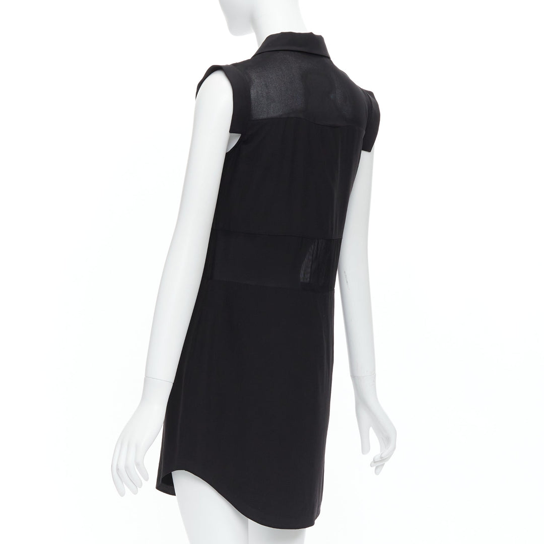 T ALEXANDER WANG black sheer silk blend panelled cap sleeve button dress XS