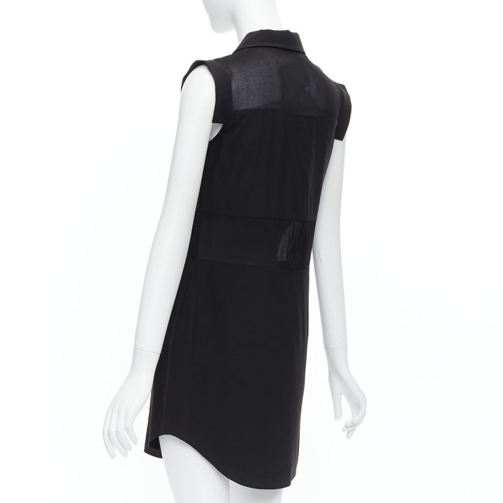T ALEXANDER WANG black sheer silk blend panelled cap sleeve button dress XS