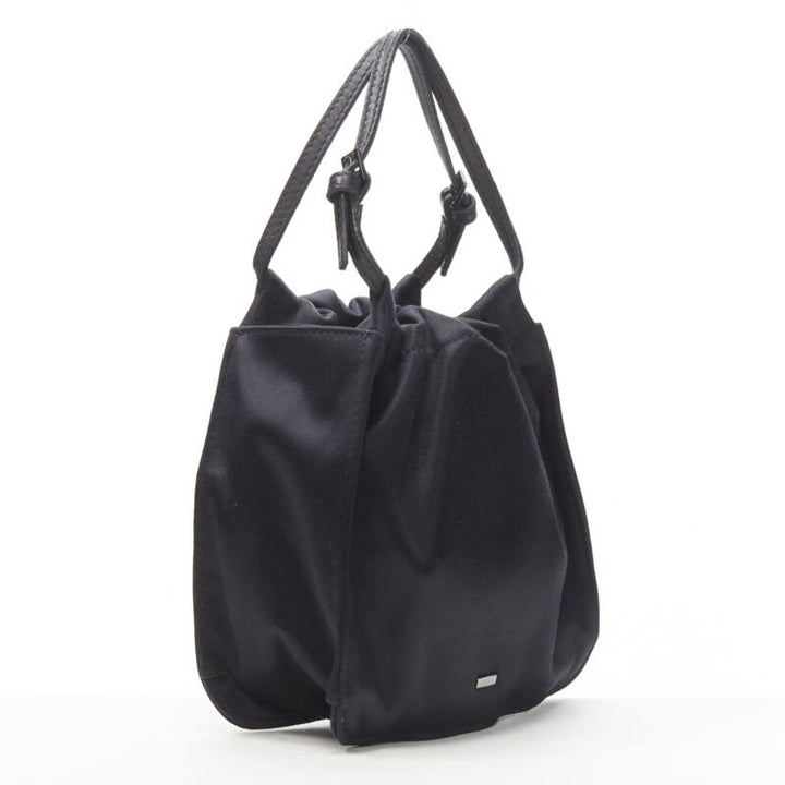 GUCCI TOM FORD black gathered silk satin minimal leather handle bucket bag