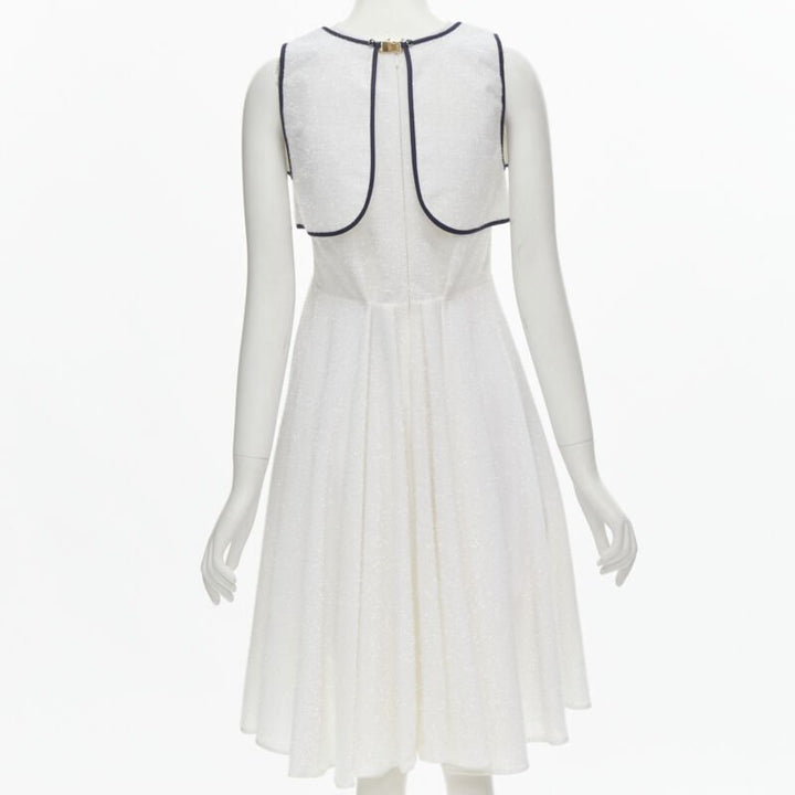 KIRSTY WARD white metallic tinsel blue wire bead embellished dress UK10 M