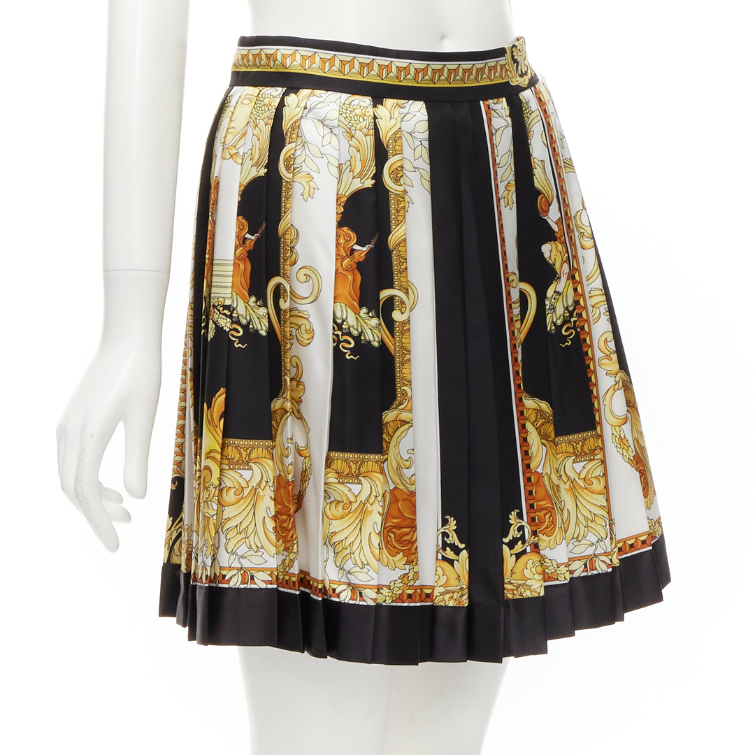 VERSACE 2021 Renaissance Barocco black gold silk pleated skirt IT40 S