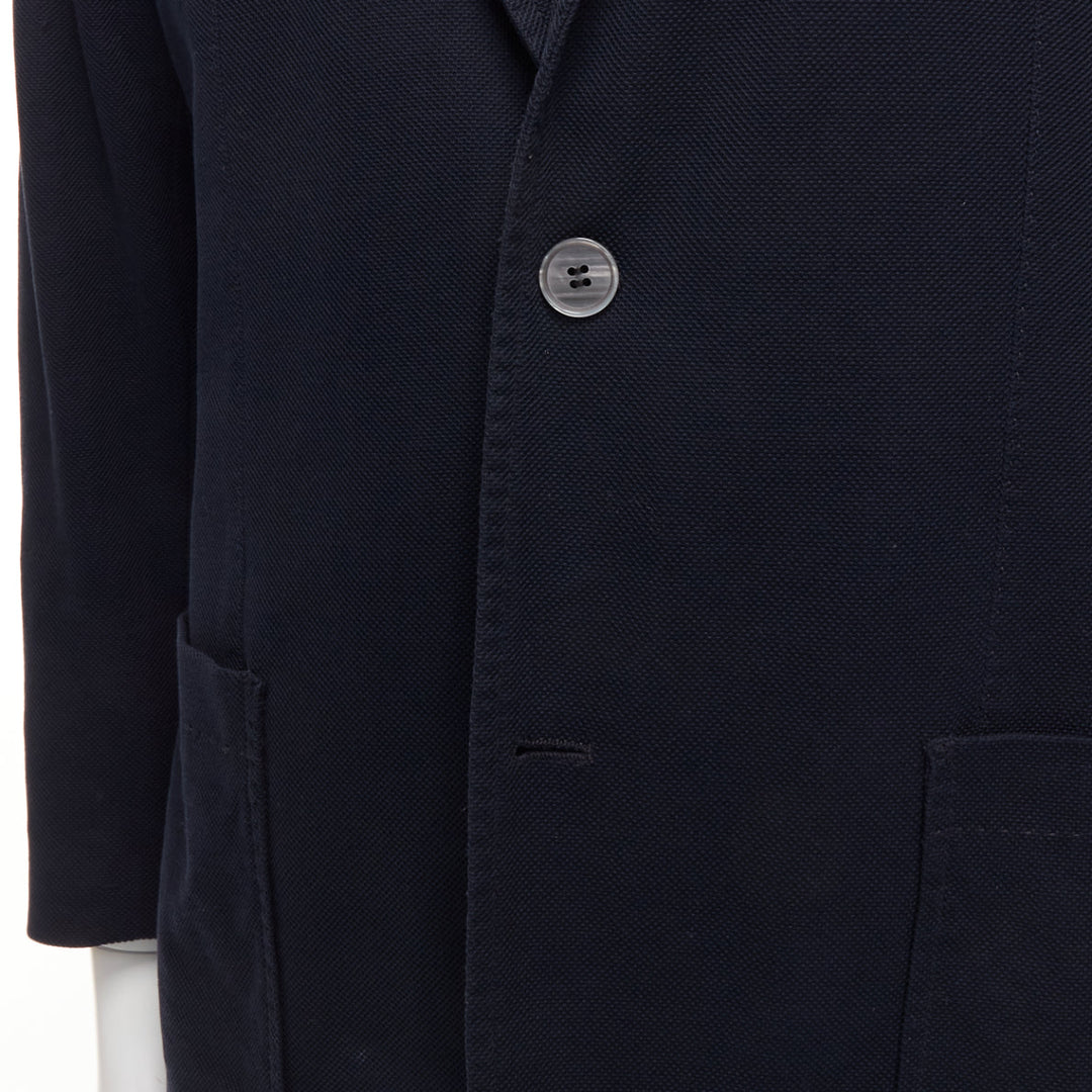 LANVIN navy waffle cotton inside out seams blazer jacket  FR50 L