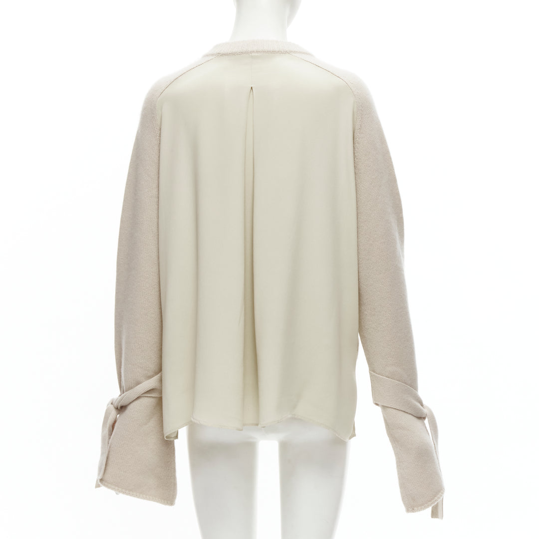 TIBI 100% cashmere beige contrast bow tie cuff oversized sweater S