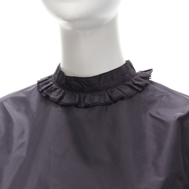 CHRISTIAN DIOR black 100% silk lace trim collar flared skirt muumuu dress FR42 L