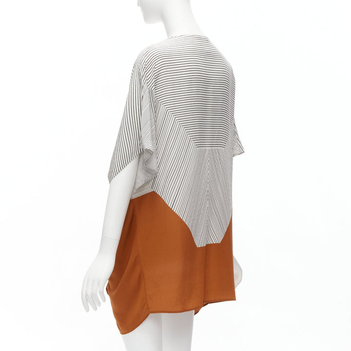 ERES 100% silk black white striped brown colorblocked knot coverup tunic  S